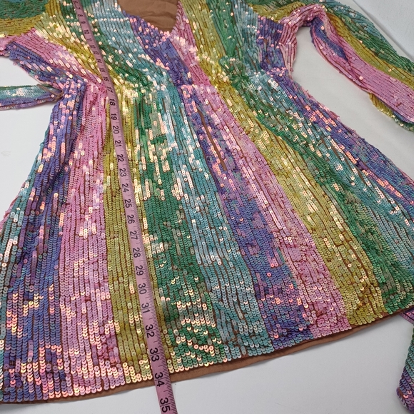 Show Me Your MuMu Rainbow Stripe Sequins Dress Size XXL Women Party Long Sleeve - Picture 15 of 16